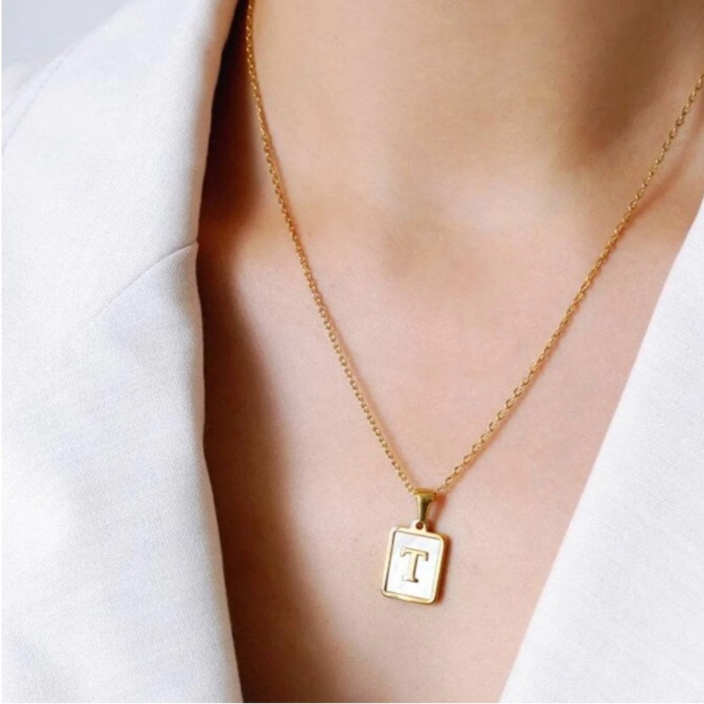 Mother of Pearl Initial Card Necklace